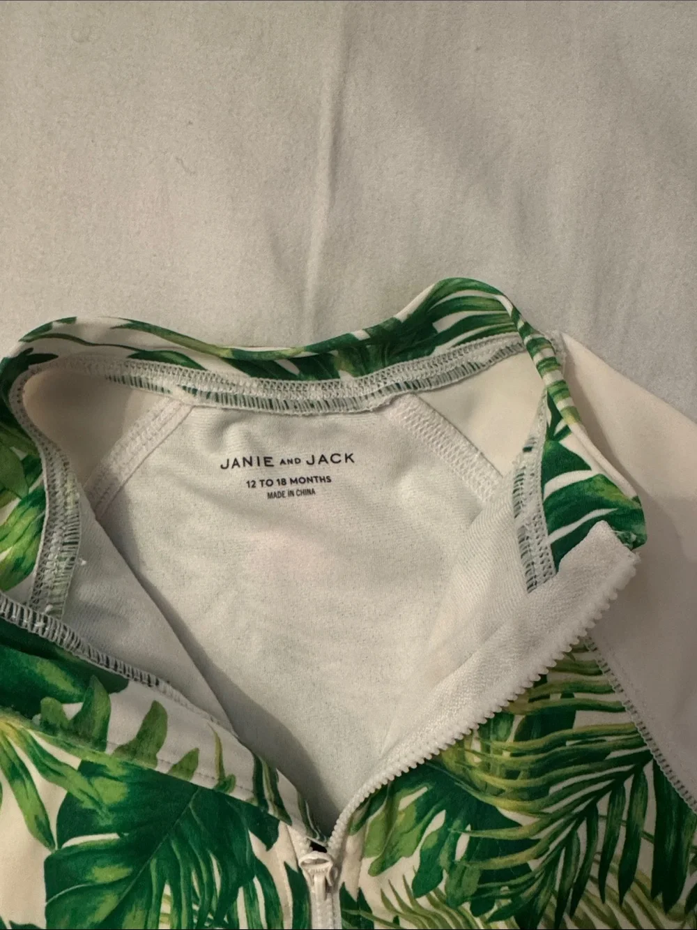 Janie and Jack tropical leaf Rash Guard One-Piece Swimsuit 12-18 months